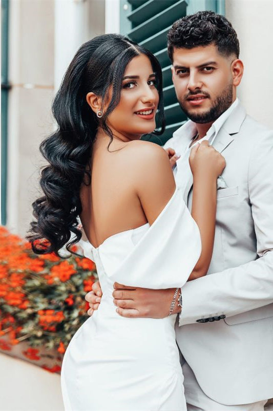 Charmeuse Off The Shoulder Wedding Dress With Split Silhouette