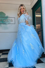 Abito da sera in tulle con scollo a V, pizzo, perline e piume