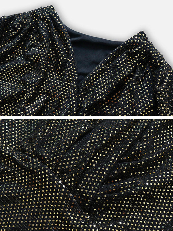 Lange Ärmel, schmal, mit Pailletten besetzt, mit Schlitz, V-Ausschnitt, Abendkleider, Minikleider 