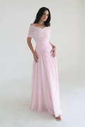Chiffon Off The Shoulder Sleeveless Long Pleated Prom Dress