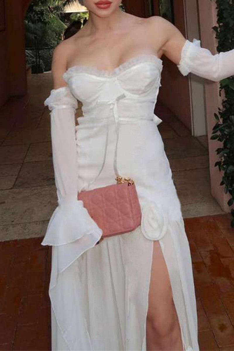 Elegante formelle feste Frenulum Blumen trägerlose Abendkleider 