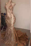 Abito da sera elegante a sirena con scollo profondo a V e collo all'americana, lungo fino a terra