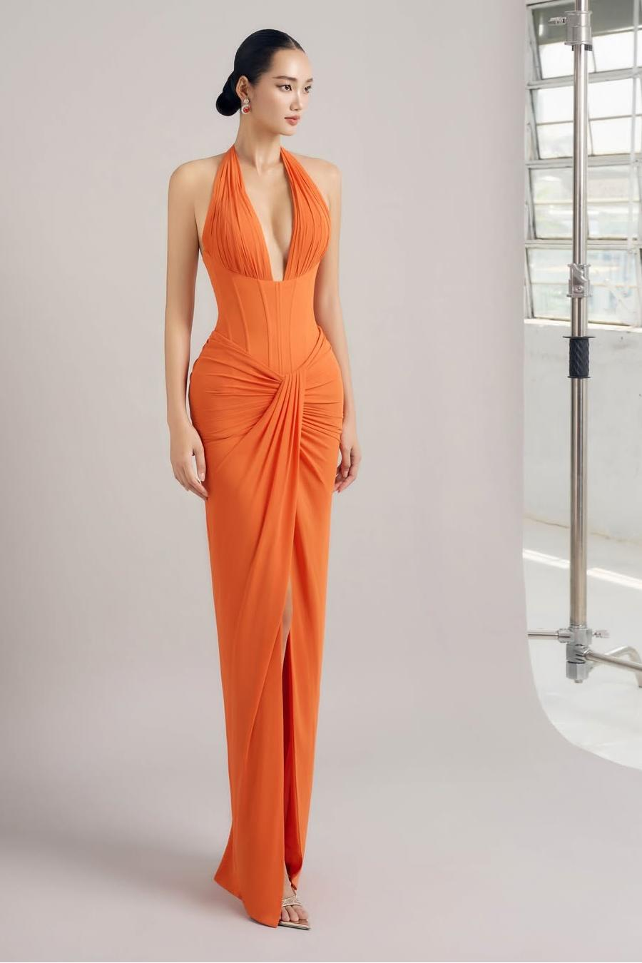 Sleeveless Halter Long Mermaid Prom Dress With Pleated Split Custom Colors