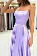 Lilac Spaghetti Straps Prom Dress A Line Sleeveless With Lace Up Back Bmbridal