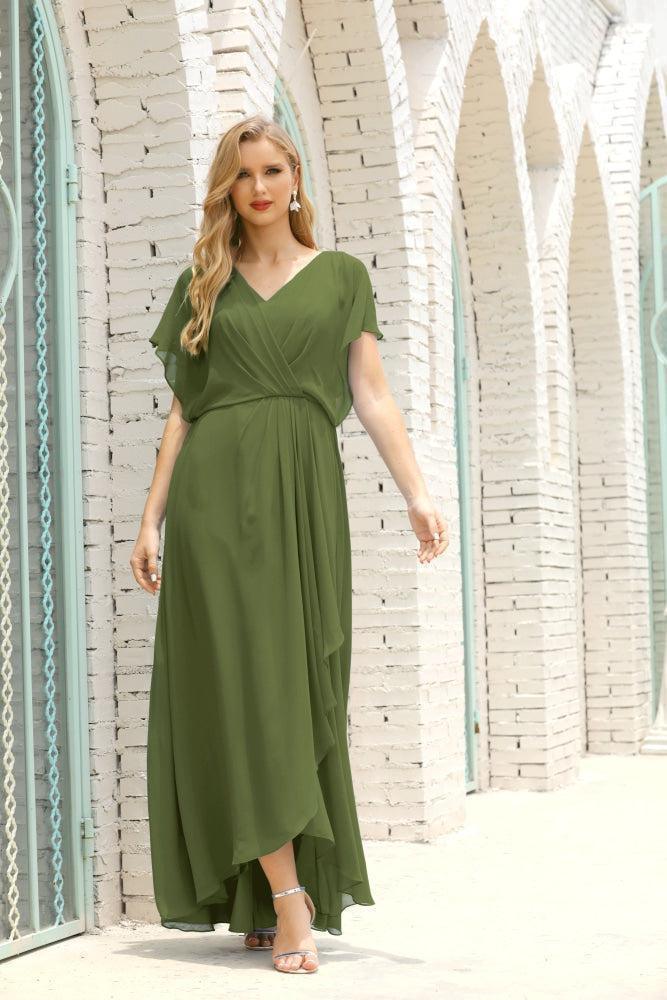 Vestidos de Mãe da Noiva Tamanho Grande Decote em V Comprido para Baixo Vestido de Gala Formal para Convidado de Casamento 28020