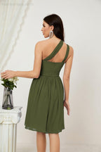 Numbersea Damen Chiffon Kurzes Ein-Schulter Brautjungfernkleid Festliche Kleider für Feier Heimkehr 2804