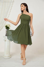 Numbersea Damen Chiffon Kurzes Ein-Schulter Brautjungfernkleid Festliche Kleider für Feier Heimkehr 2804
