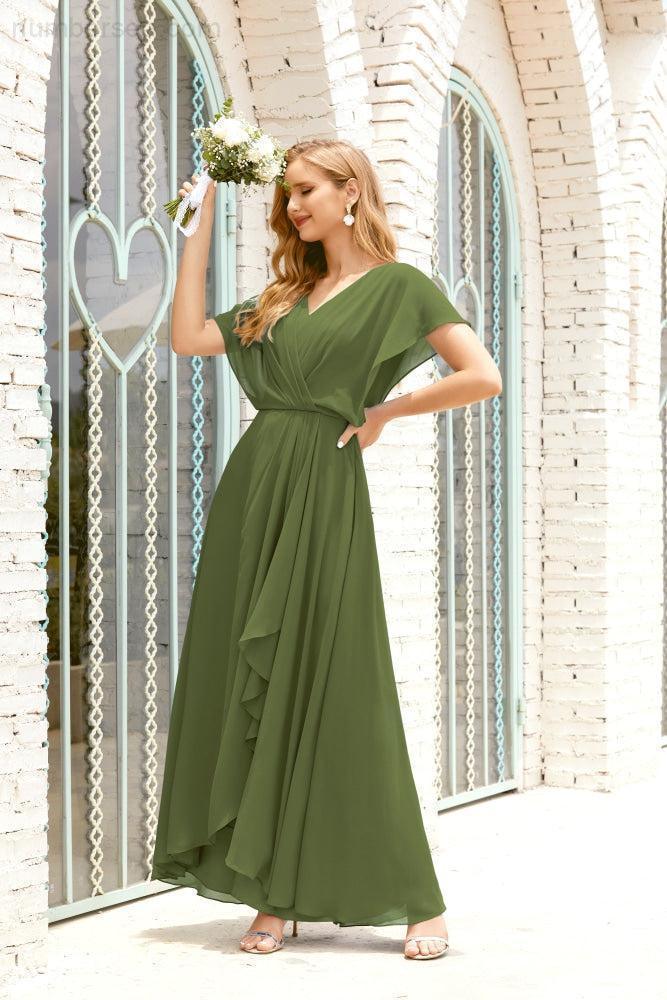 Robe de la Mère de la Mariée Grande Taille Col en V Longueur Solennelle Robe de Bal Formelle pour Invité de Mariage 28020
