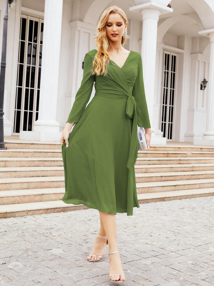 Bridesmaid Dress V-Back Waist Belt Mother of the Bride Wedding Guest SY28031