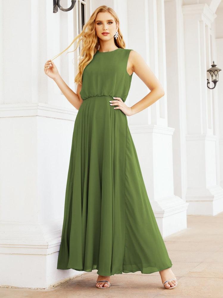 Vestido de Dama de Honra Sem Mangas Longo Linha A para Baile de Gala e Noites Formais 28025