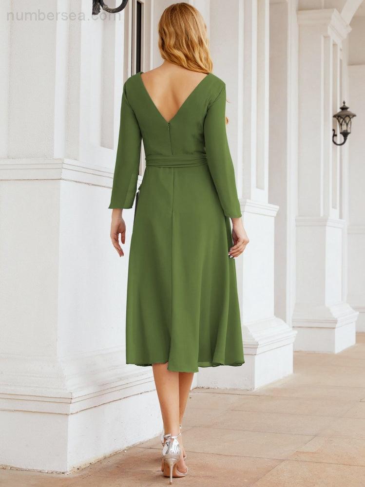 Bridesmaid Dress V-Back Waist Belt Mother of the Bride Wedding Guest SY28031
