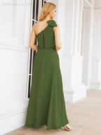 Robe de mariée longue asymétrique en mousseline à volants, sans manches et fendue sur le côté, modèle 28057