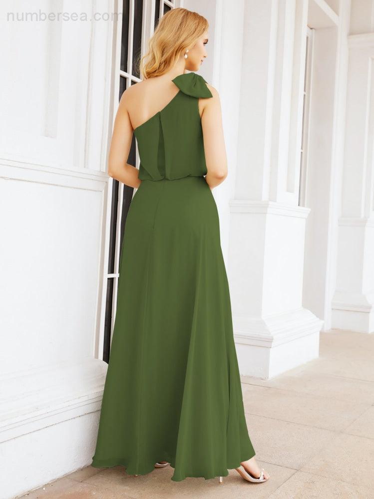 Robe de mariée longue asymétrique en mousseline à volants, sans manches et fendue sur le côté, modèle 28057