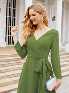 Bridesmaid Dress V-Back Waist Belt Mother of the Bride Wedding Guest SY28031