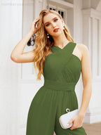 Tuta da sera elegante Numbersea con scollo incrociato, abito lungo per damigella, pantaloni a zampa d'elefante 28033