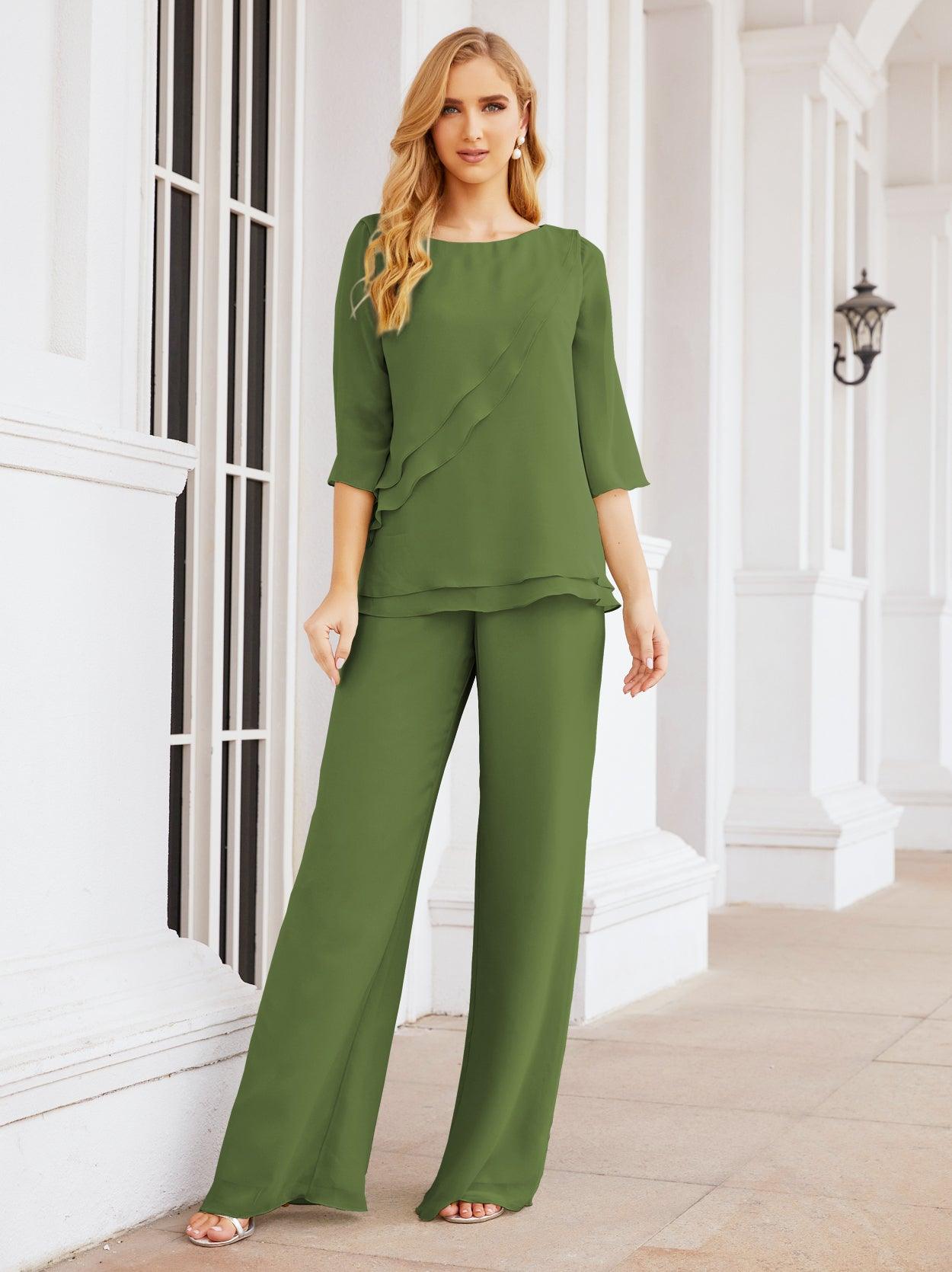Robe de mariée élégante pour la mère de la mariée en deux pièces, tailleur pantalon grande taille à volants superposés, peignoir argenté 28064
