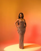 Rose Gold Radiance Hand Beaded Mermaid Evening Gown With Sweetheart Neckline