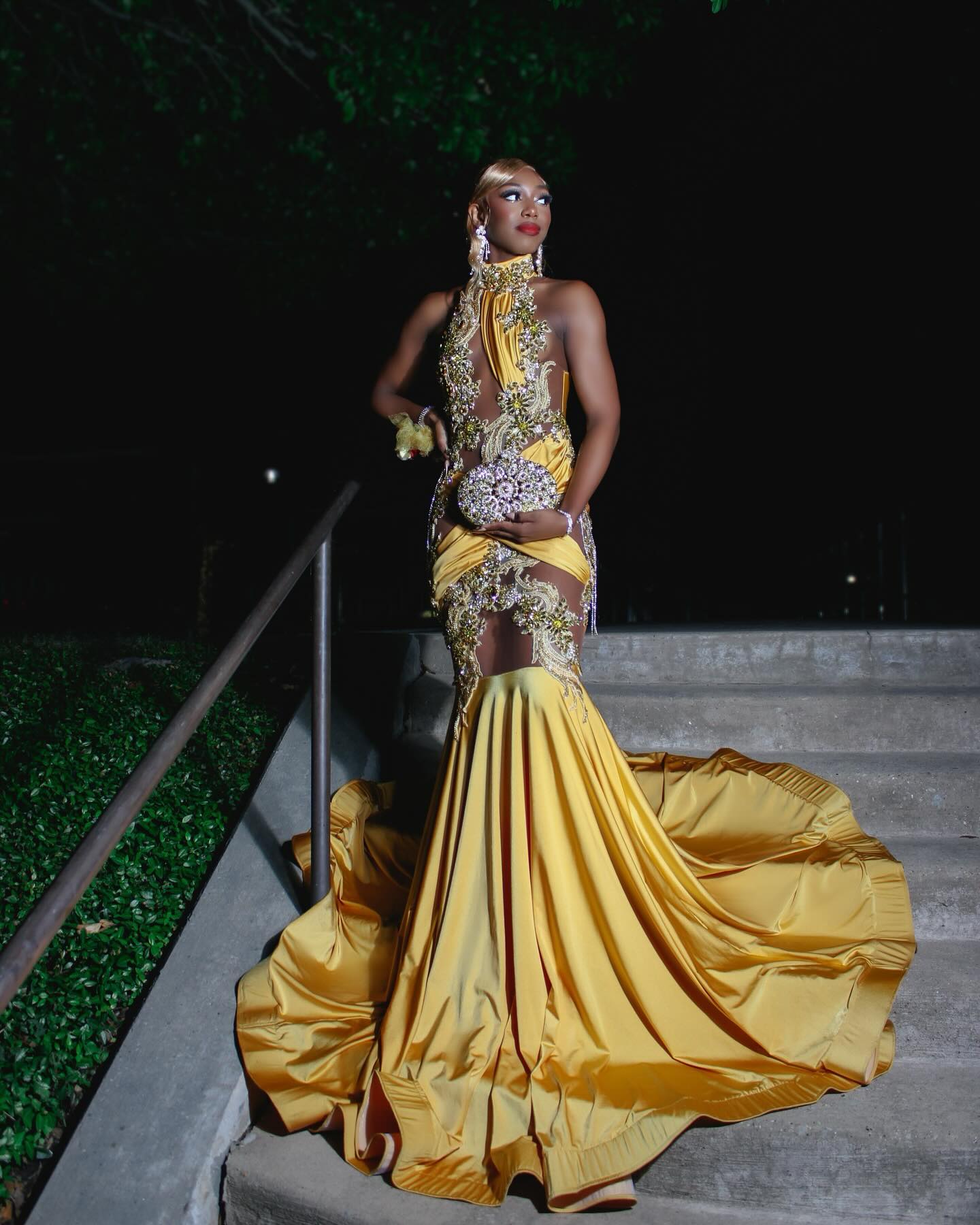 Regal Golden Yellow Mermaid Prom Dress With 3D Embroidery And Illusion Cutouts