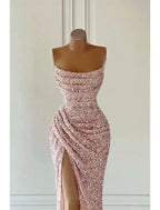 Robe élégante de bal formelle longue jusqu'au sol, sans manches, sans bretelles, ornée de paillettes scintillantes pour bal