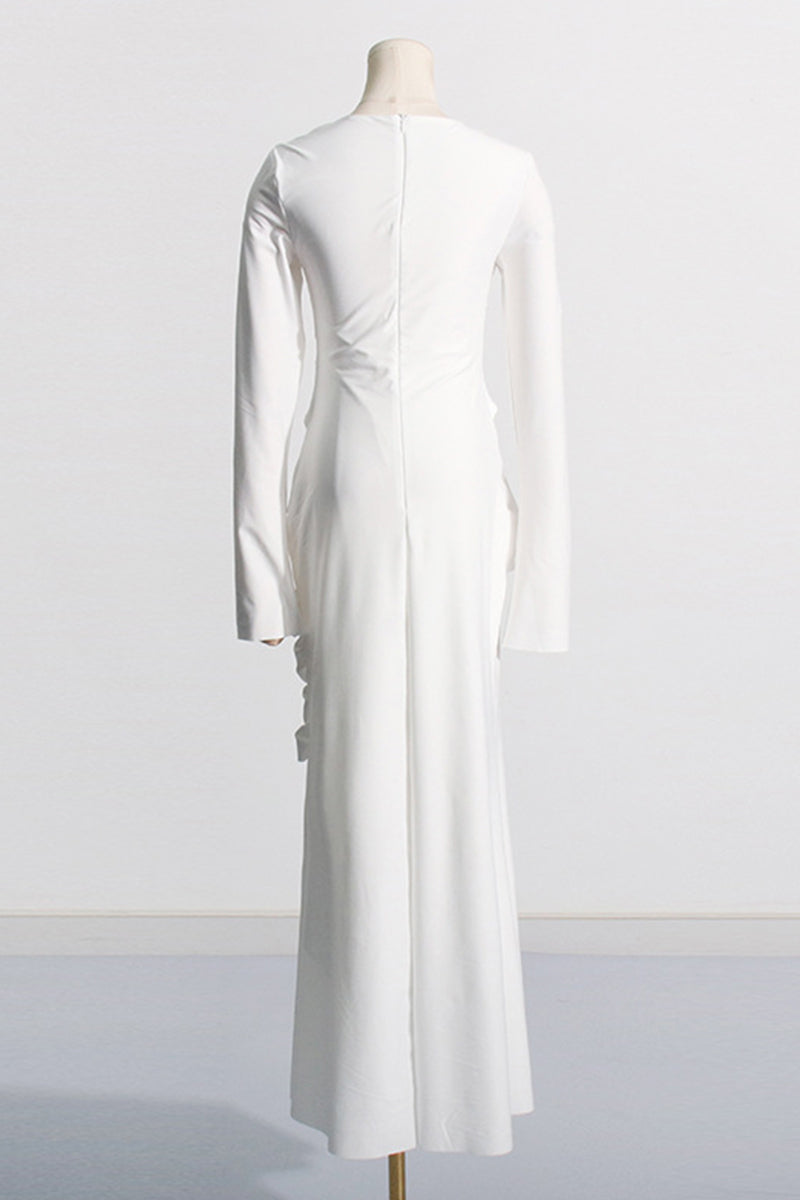 Elegante, solide Metall-Accessoires, Dekoration, Falten, O-Ausschnitt, Abendkleider (3 Farben) 