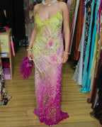Hermoso vestido largo de noche de gasa con lentejuelas y cuentas Vestido largo de gala Y8295