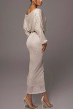 Vestido largo con cintura elástica y cuello ancho con lentejuelas Night Sky 