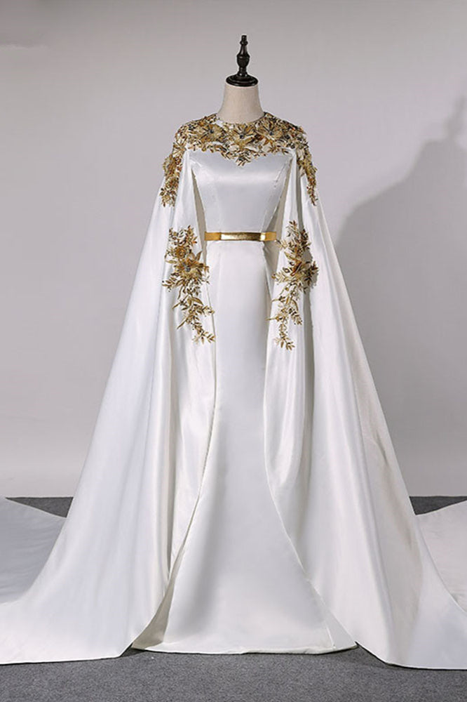 BMbridal Elegant Satin Jewel Appliques Long Prom Dresses with Sash Online
