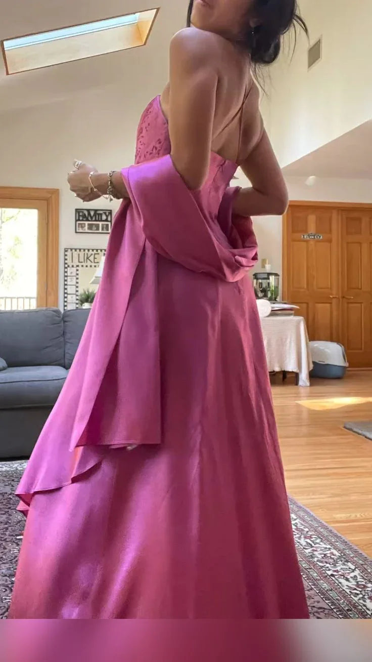Splendido abito da sera lungo rosa a linea ad A con perline Y7532