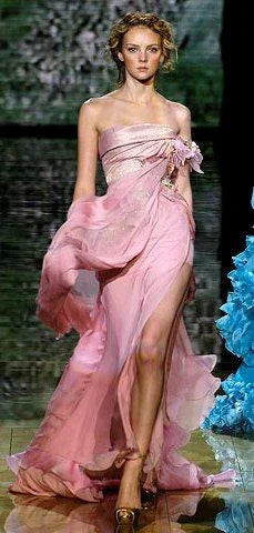 Vestito da festa e ballo con applicazioni in chiffon rosa carino, abito da sera a linea A con spacco Y8436
