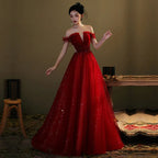 Abito lungo da sera rosso in tulle con paillettes, abito da ballo rosso Y1179