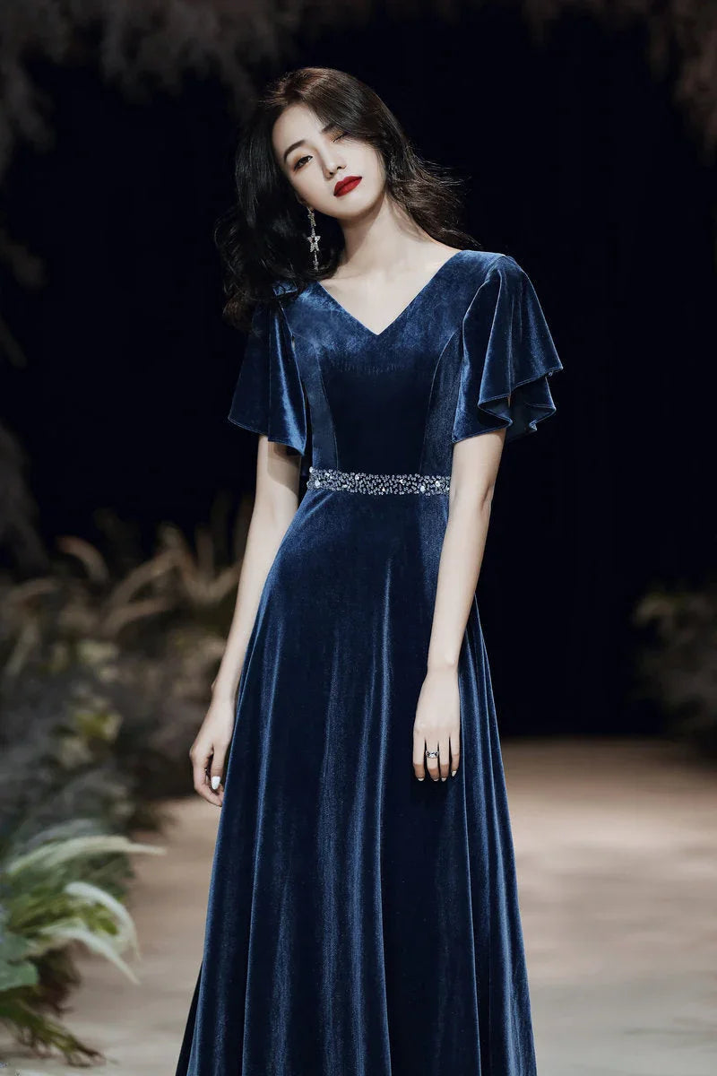 Abito da sera blu su misura abito elegante abito da ballo sexy abito di velluto su misura Y1172