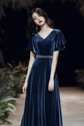 Abito da sera blu su misura abito elegante abito da ballo sexy abito di velluto su misura Y1172