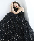 Vestido longo de festa preto com decote coração em tule, vestido de noite preto elegante, vestido de baile Y1159