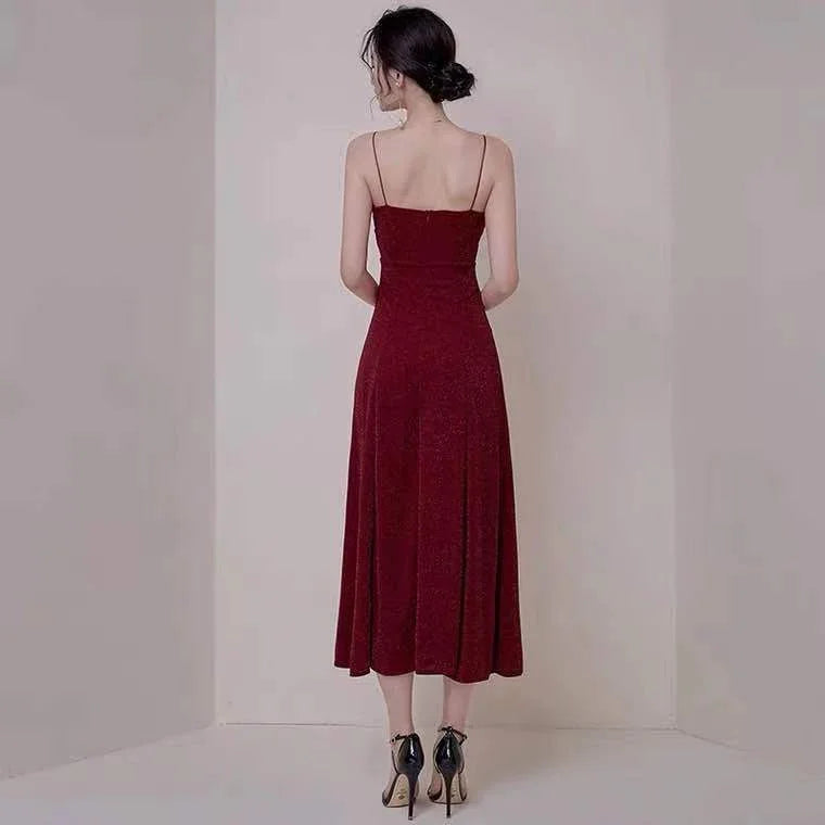 Abito da festa rosso vino con spalline sottili, abito da sera con spacco alto, abito da ballo senza schienale, abito formale su misura Y1140
