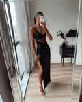 Abito lungo da sera nero con paillettes sexy Abito da sera nero Y1167