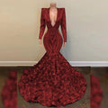 Abito da sera di lusso per ballo di fine anno con scollo a V, maniche lunghe, paillettes, ragazza africana nera, modello sirena, abito da gala formale per festa serale Y1153