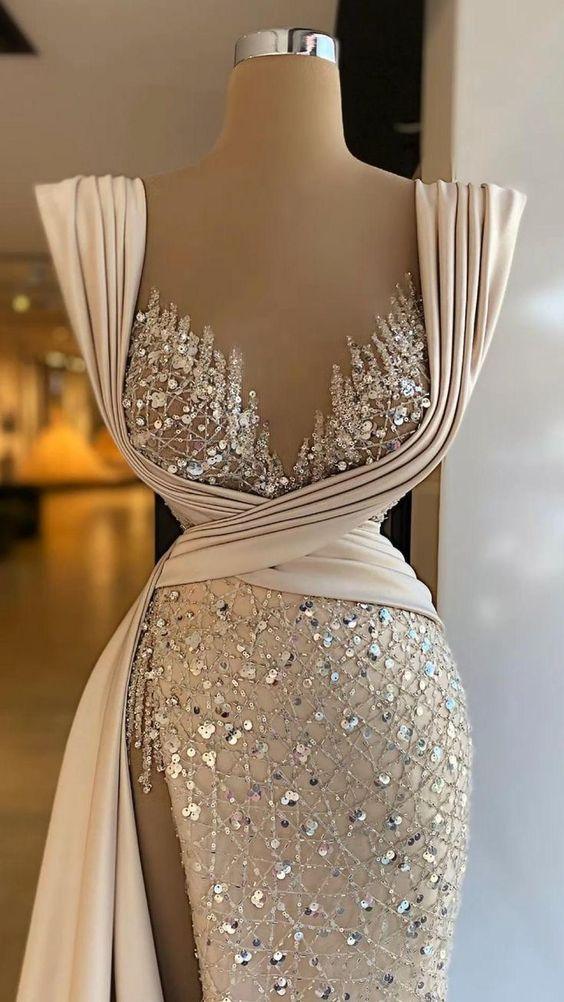 Vestidos de Noite de Moda Champagne Vestidos de Baile Sensuais Vestido de Concurso Y1741