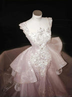 Abito da sera formale a sirena in tulle lavanda incantata con perline Y8669