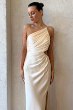 Vestido de Noite Maxi Cami com Ombro a Descoberto e Fenda Alta Drapeado