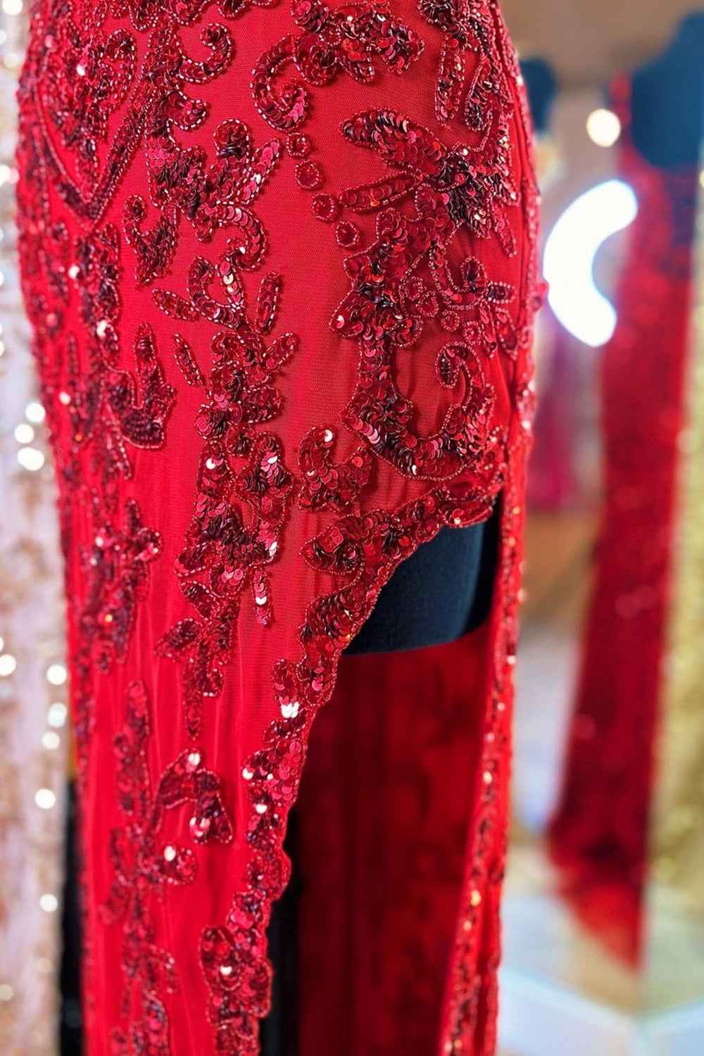 Sparkly Blue Sheath Sequins Long Prom Dress With Slit