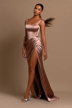 Bmbridal Satin Mermaid Prom Dress With Straps And Front Slit