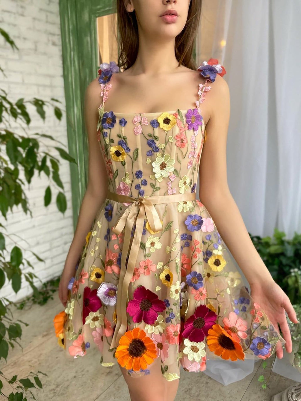 A Line Floral Short Homecoming Dress With 3D Flowers