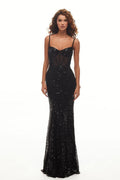 Custom Sweetheart Spaghetti Strap Mermaid Sequin Long Prom Dress
