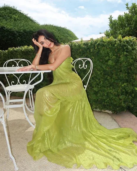 Vestido Longo Verde Sedutor para Baile com Alças Finas Vestido de Noite Y7925