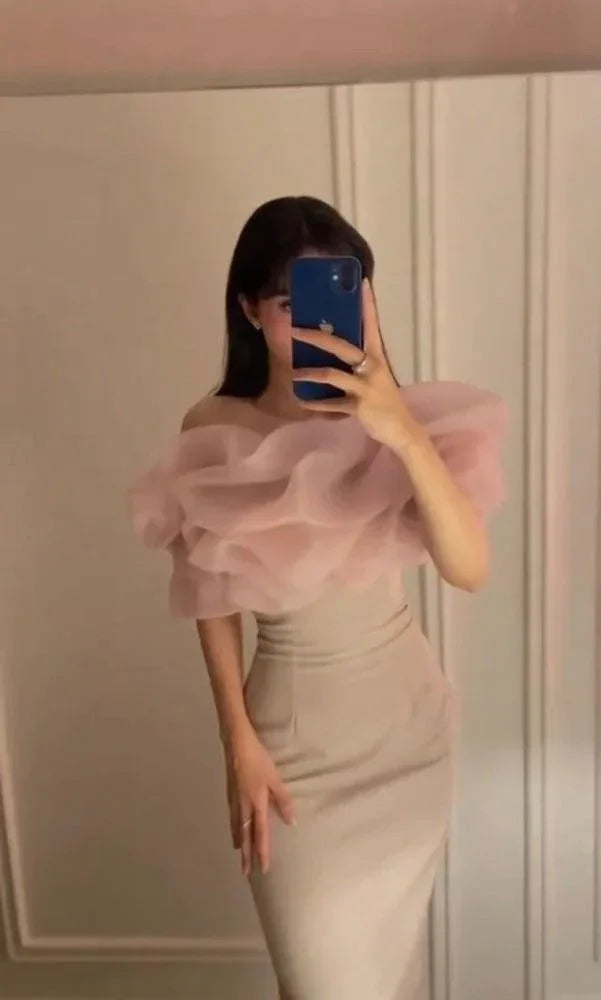 Abito lungo elegante a tubino con spalle scoperte e pieghe, da sera e da festa Y7594