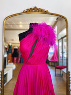 A Line Pleated One Shoulder Taffeta Prom Dress