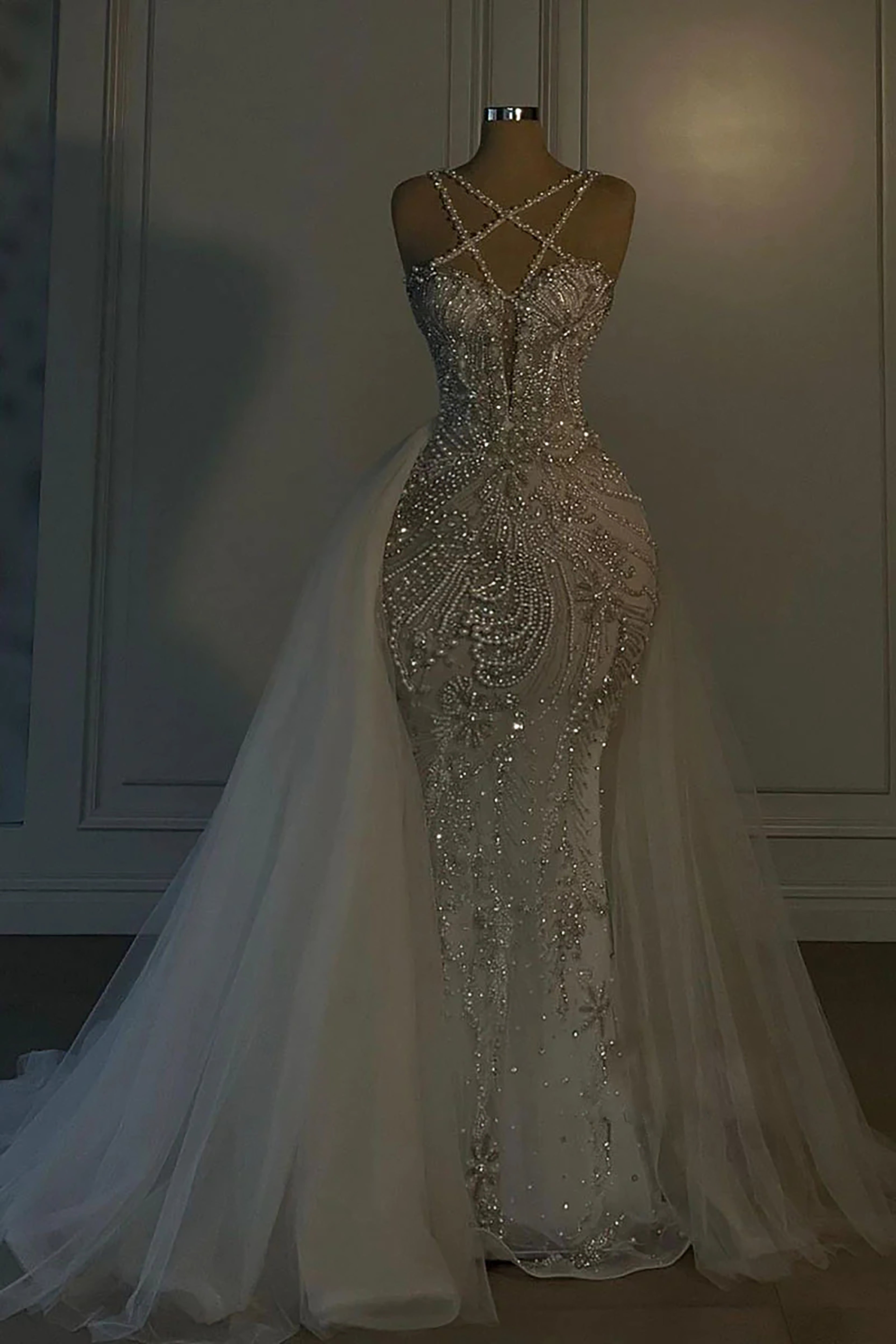 Halter Sleeveless Mermaid Prom Dress With Beading Tulle Custom Colors Sizes