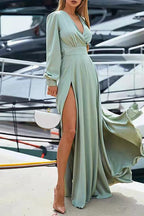 Abiti da Sera con Scollo a V e Spacco Solido Formale Celebrità