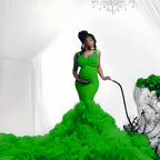 New soft net waist fishtail elastic swing pregnant women's big belly photo dress