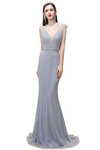 BMbridal Luxurious Beaded Mermaid Prom Dress Sleeveless V Neck Tulle Gown